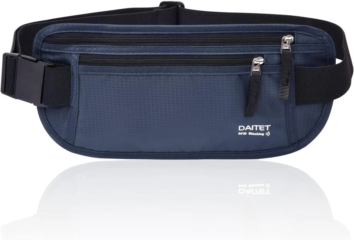 RFID Blocking Money Belt for Men Women, Slim Fanny Pack for TravelRunning,Conceal Waist Wallet for Passport Holder,Phone,Cash(Black Dark Blue)