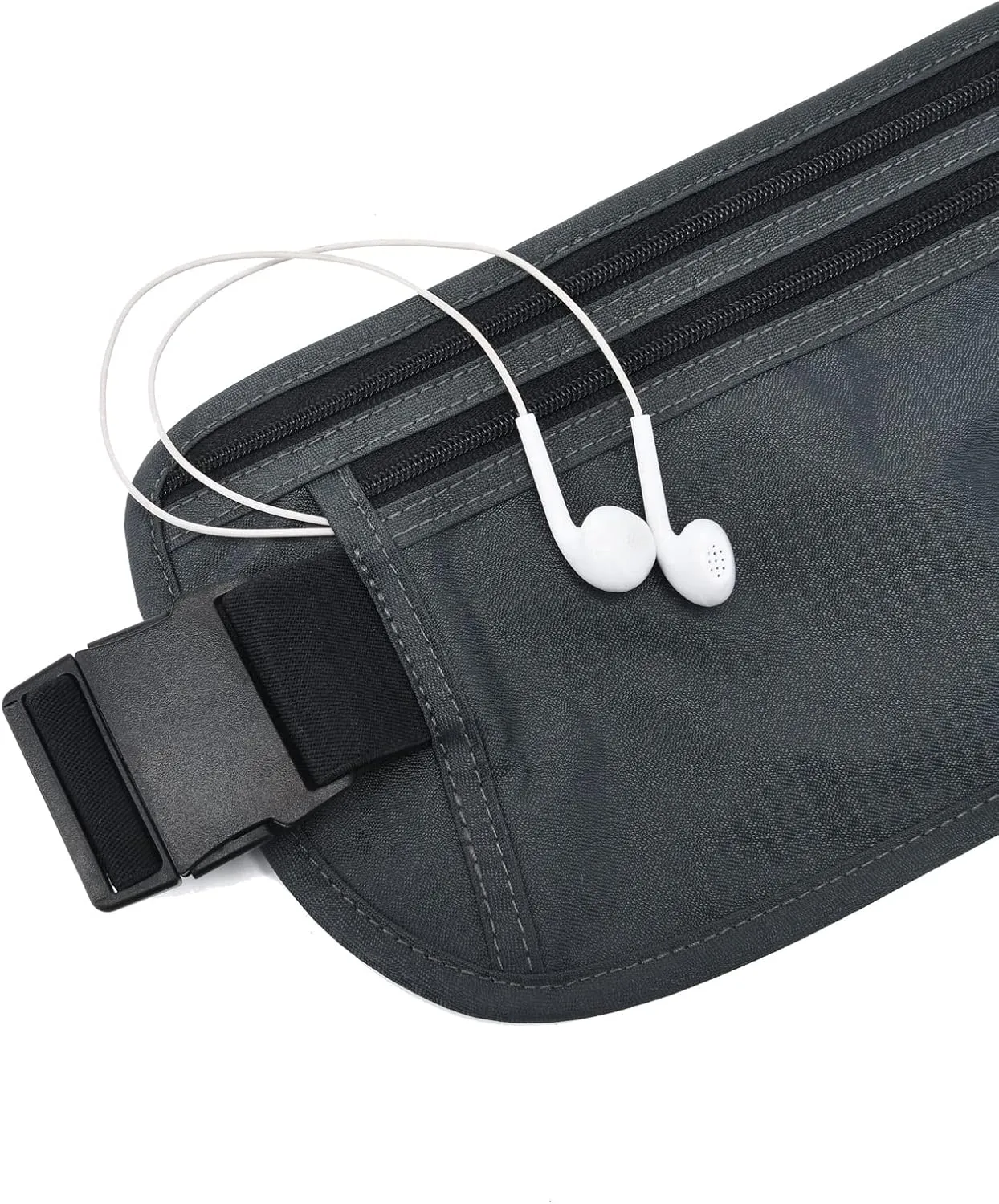RFID Blocking Money Belt for Men Women, Slim Fanny Pack for TravelRunning,Conceal Waist Wallet for Passport Holder,Phone,Cash(Black Dark Grey)