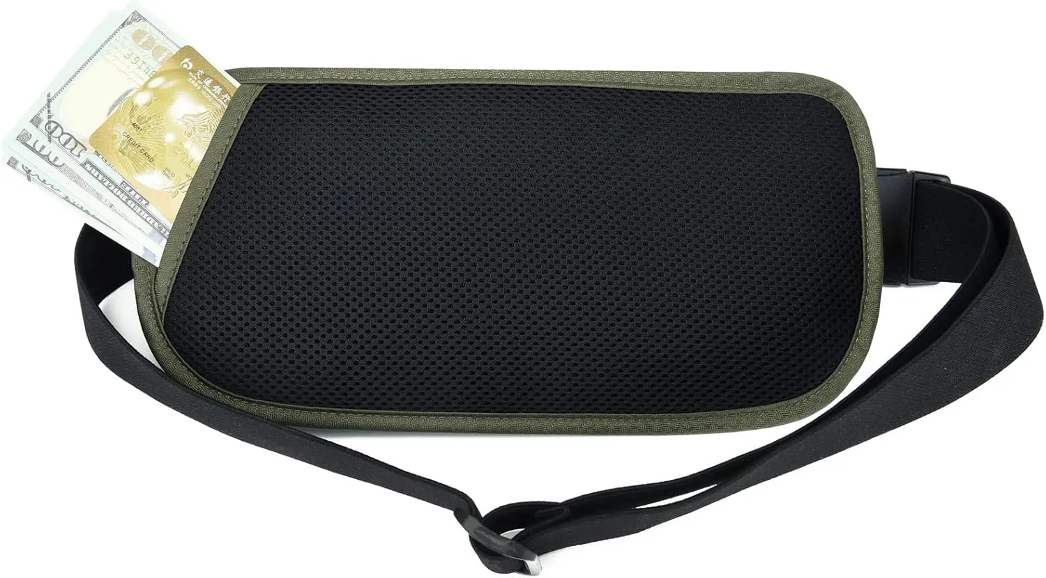 RFID Blocking Money Belt for Men Women, Slim Fanny Pack for TravelRunning,Conceal Waist Wallet for Passport Holder,Phone,Cash(Black Dark Olive Green)