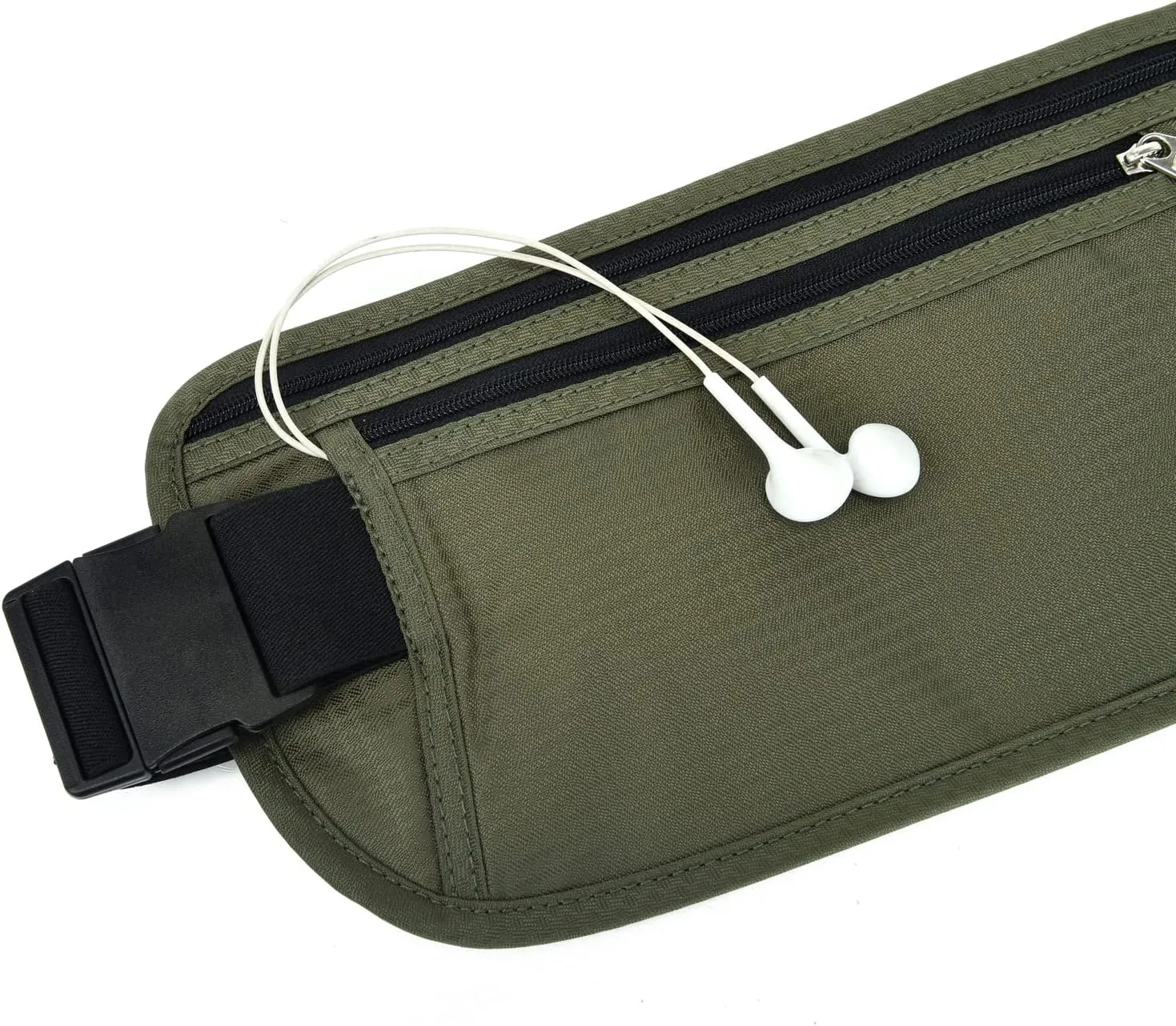 RFID Blocking Money Belt for Men Women, Slim Fanny Pack for TravelRunning,Conceal Waist Wallet for Passport Holder,Phone,Cash(Black Dark Olive Green)