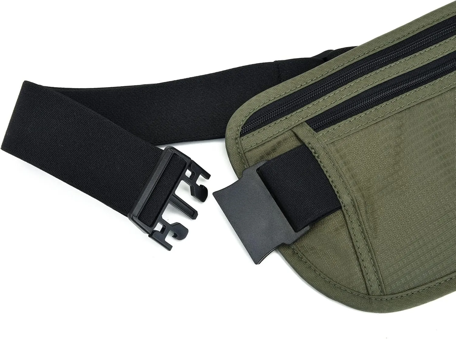 RFID Blocking Money Belt for Men Women, Slim Fanny Pack for TravelRunning,Conceal Waist Wallet for Passport Holder,Phone,Cash(Black Dark Olive Green)