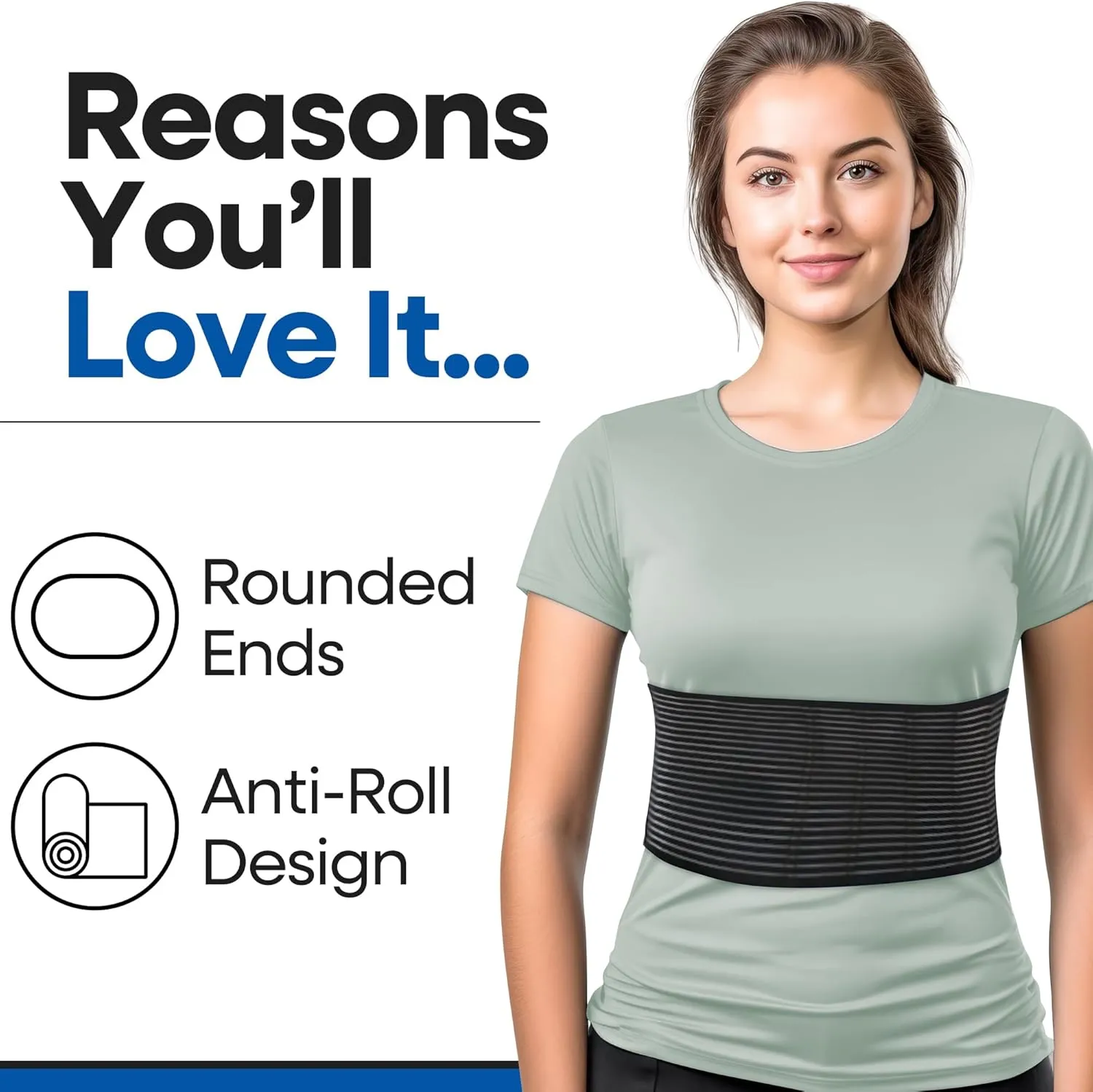 Rib Brace Chest Binder | Rib Belt to Reduce Rib Cage Pain | Chest Compression Support for Rib Muscle Injuries, Bruised Ribs | Breathable Chest Wrap Rib Brace for Women Men (Large/XL - BLack - 44 Inch)