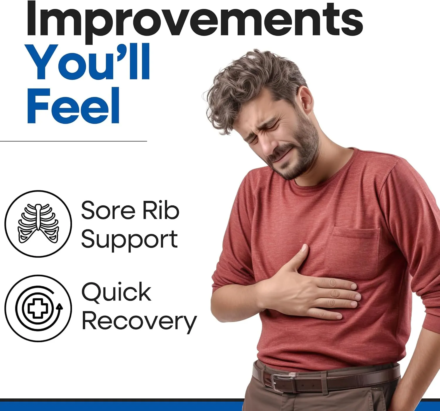 Rib Brace Chest Binder | Rib Belt to Reduce Rib Cage Pain | Chest Compression Support for Rib Muscle Injuries, Bruised Ribs | Breathable Chest Wrap Rib Brace for Women Men (Large/XL - BLack - 44 Inch)