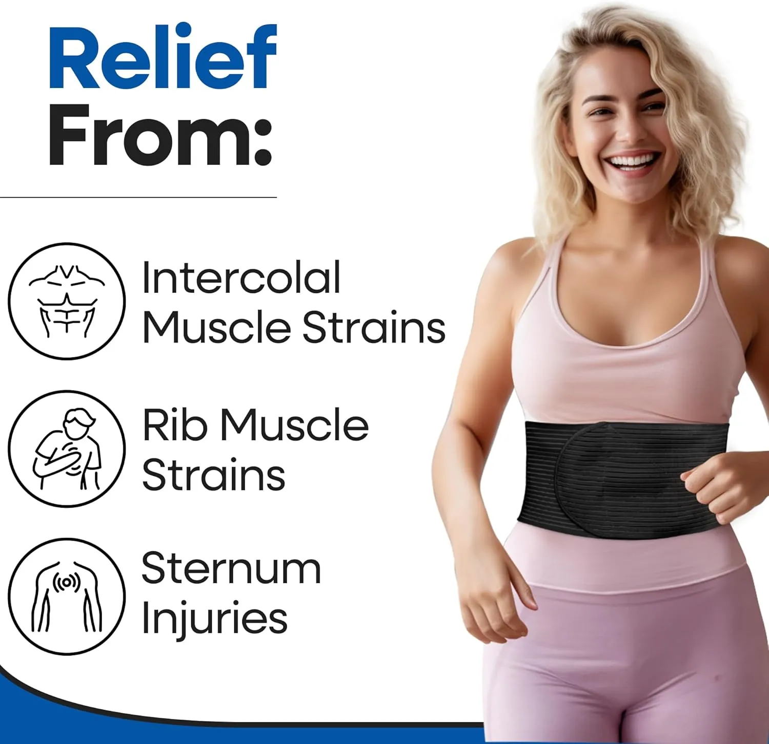 Rib Brace Chest Binder | Rib Belt to Reduce Rib Cage Pain | Chest Compression Support for Rib Muscle Injuries, Bruised Ribs | Breathable Chest Wrap Rib Brace for Women Men (Large/XL - BLack - 44 Inch)