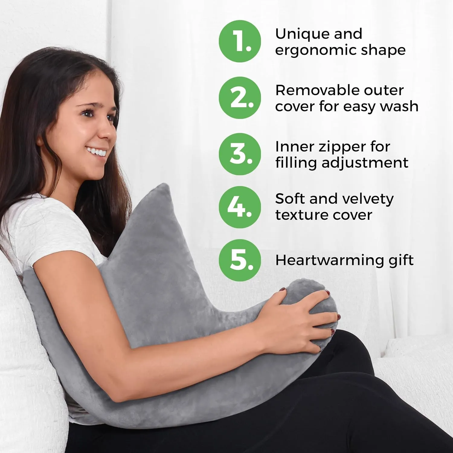 Rotator Cuff Pillow, Soft Comfortable Shoulder Pillow for Surgery, Ergonomic Shoulder Support Pillow with Double Zipper Cover, Machine Washable, Gray