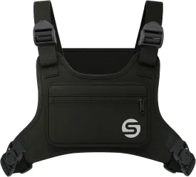 Running Chest Bag for Men Women with Collapsible Water Bottle, Water-Resistant Adjustable Chest Pack with Reflective Back for Cycling, Hiking, Workouts, with Phone Holder and Extra Storage (Black)