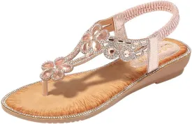 Sandals for Women Dressy Summer Beach Sandals Comfortable Bohemian Flats Sandal Elastic Ankle Strap Shoes