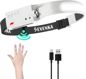 SEVENKA LED Headlamp Flashlight, Bright Rechargeable Headlamps, 1000Lumen 230 Wide Floodlight & Spot Light, Motion Sensor, 2.4oz Lightweight Headband Light for Camping Hiking-Grayish White