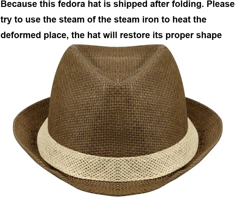 Short Brim Straw Fedora Hat Sun Protection Panama Hat Packable Jazz Beach Cap Roll Up Trilby Cap for Men Women