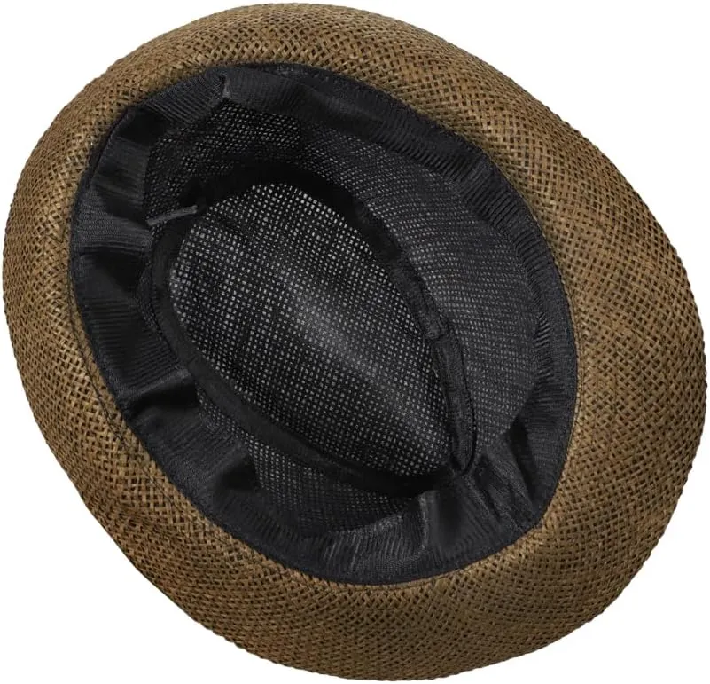 Short Brim Straw Fedora Hat Sun Protection Panama Hat Packable Jazz Beach Cap Roll Up Trilby Cap for Men Women