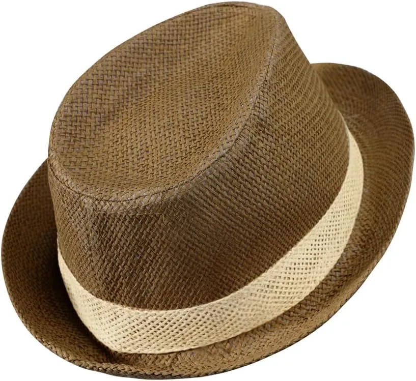 Short Brim Straw Fedora Hat Sun Protection Panama Hat Packable Jazz Beach Cap Roll Up Trilby Cap for Men Women