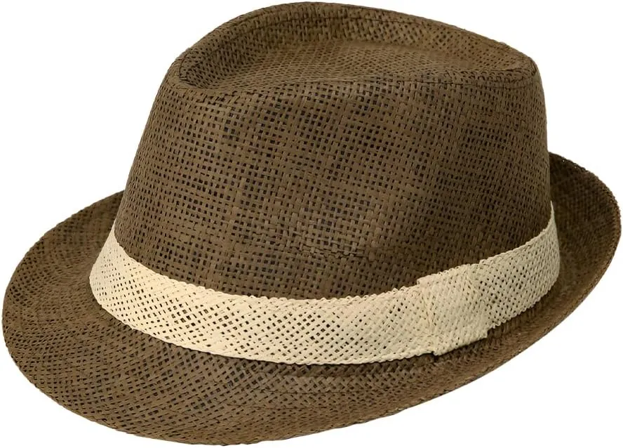 Short Brim Straw Fedora Hat Sun Protection Panama Hat Packable Jazz Beach Cap Roll Up Trilby Cap for Men Women