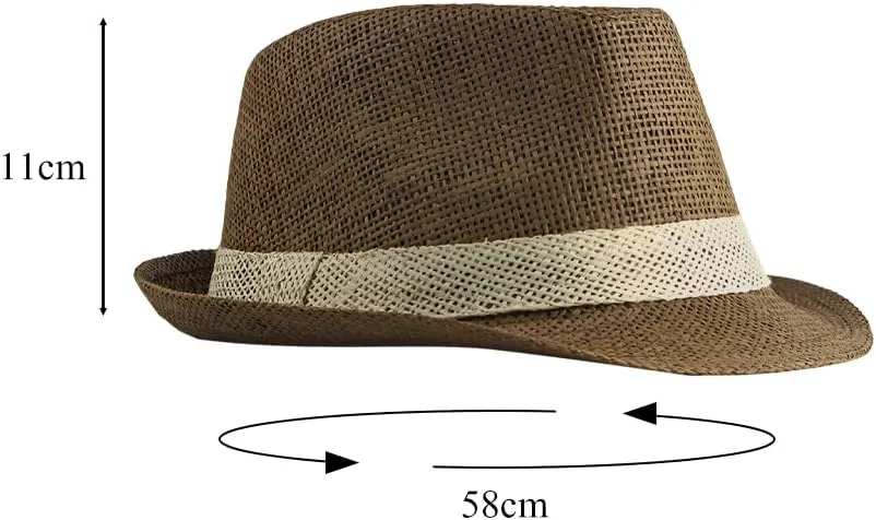 Short Brim Straw Fedora Hat Sun Protection Panama Hat Packable Jazz Beach Cap Roll Up Trilby Cap for Men Women