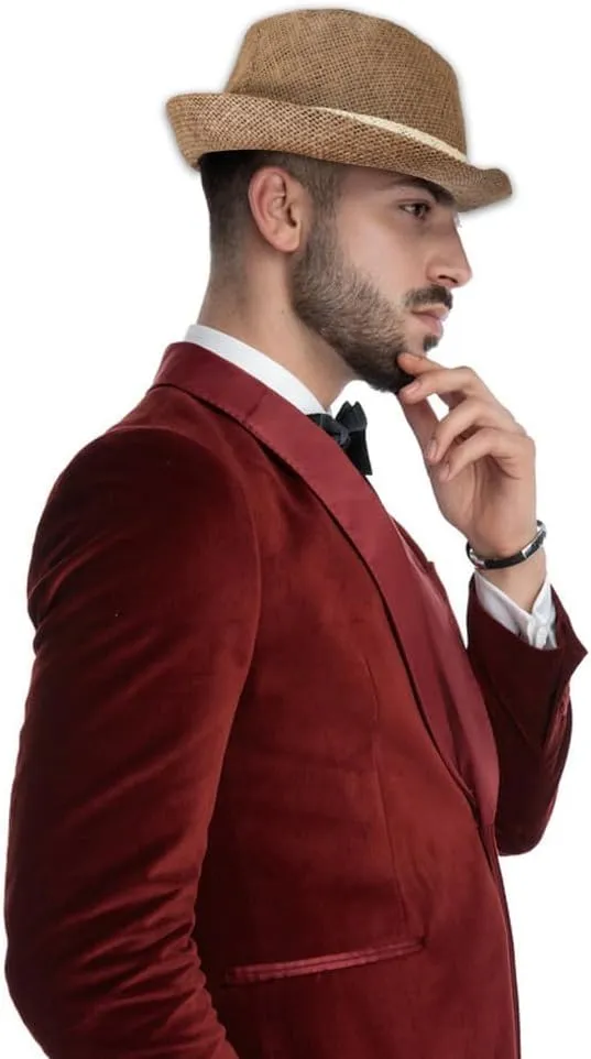 Short Brim Straw Fedora Hat Sun Protection Panama Hat Packable Jazz Beach Cap Roll Up Trilby Cap for Men Women