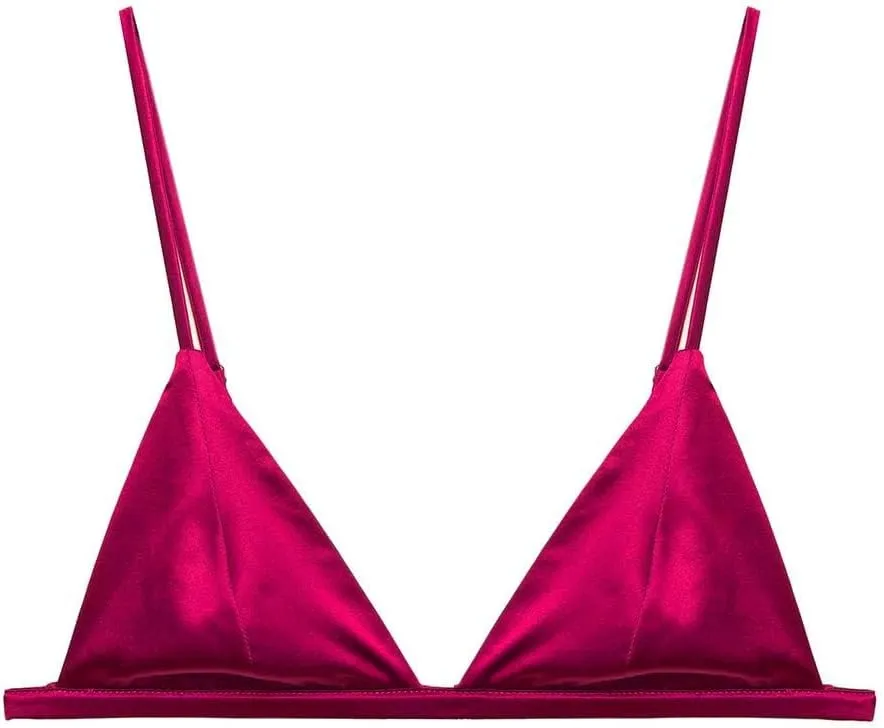 SilRiver Women's Silk Satin Triangle Bralette Soft Cup Wireless Bra Smooth and Comfortable Wire Free Bra Top