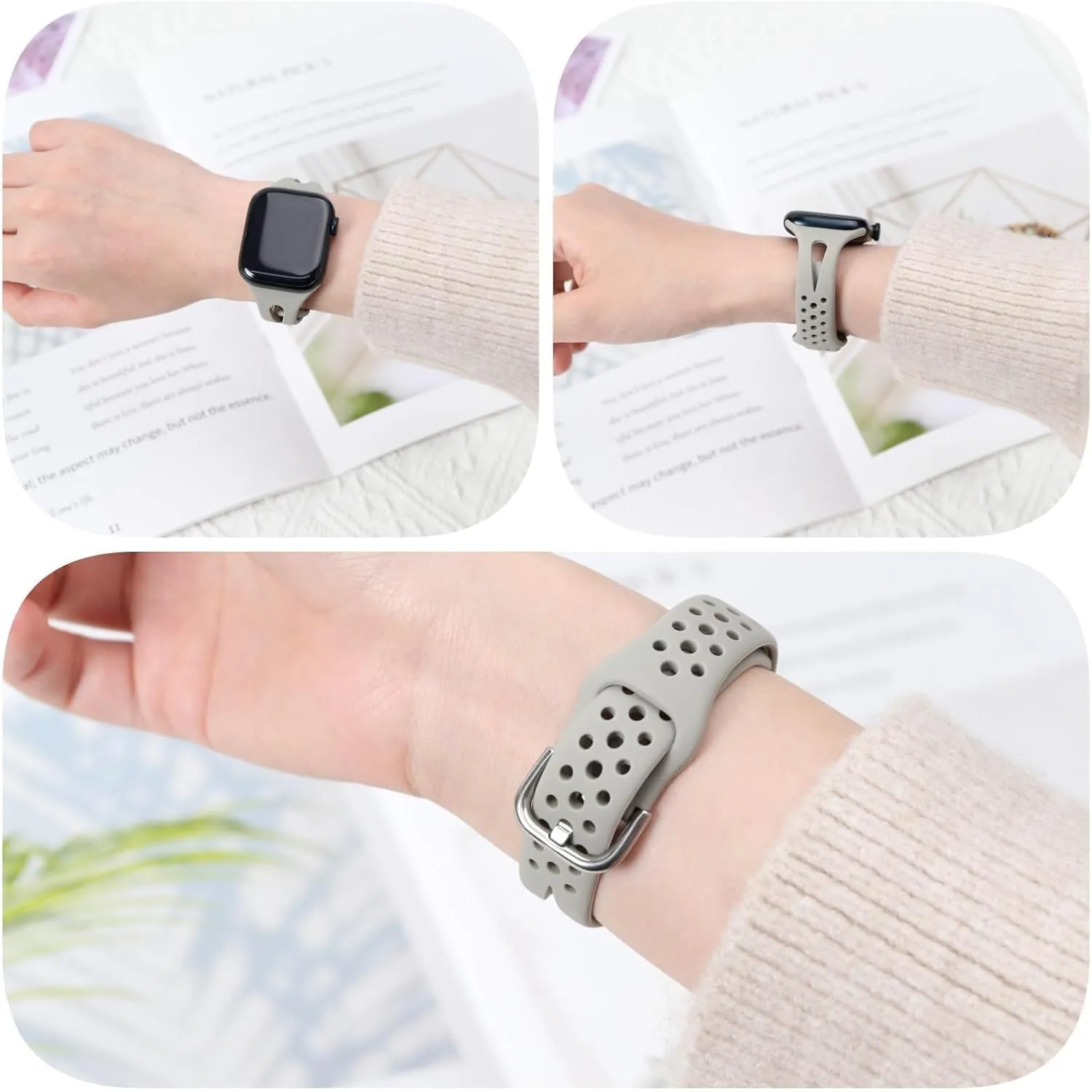 Slim Sport Band Compatible with Apple Watch Band Series 9 8 7 6 5 4 3 2 1/SE, 38/40/41mm, Women and Men, Soft Silicone Breathable Wristband, Grey