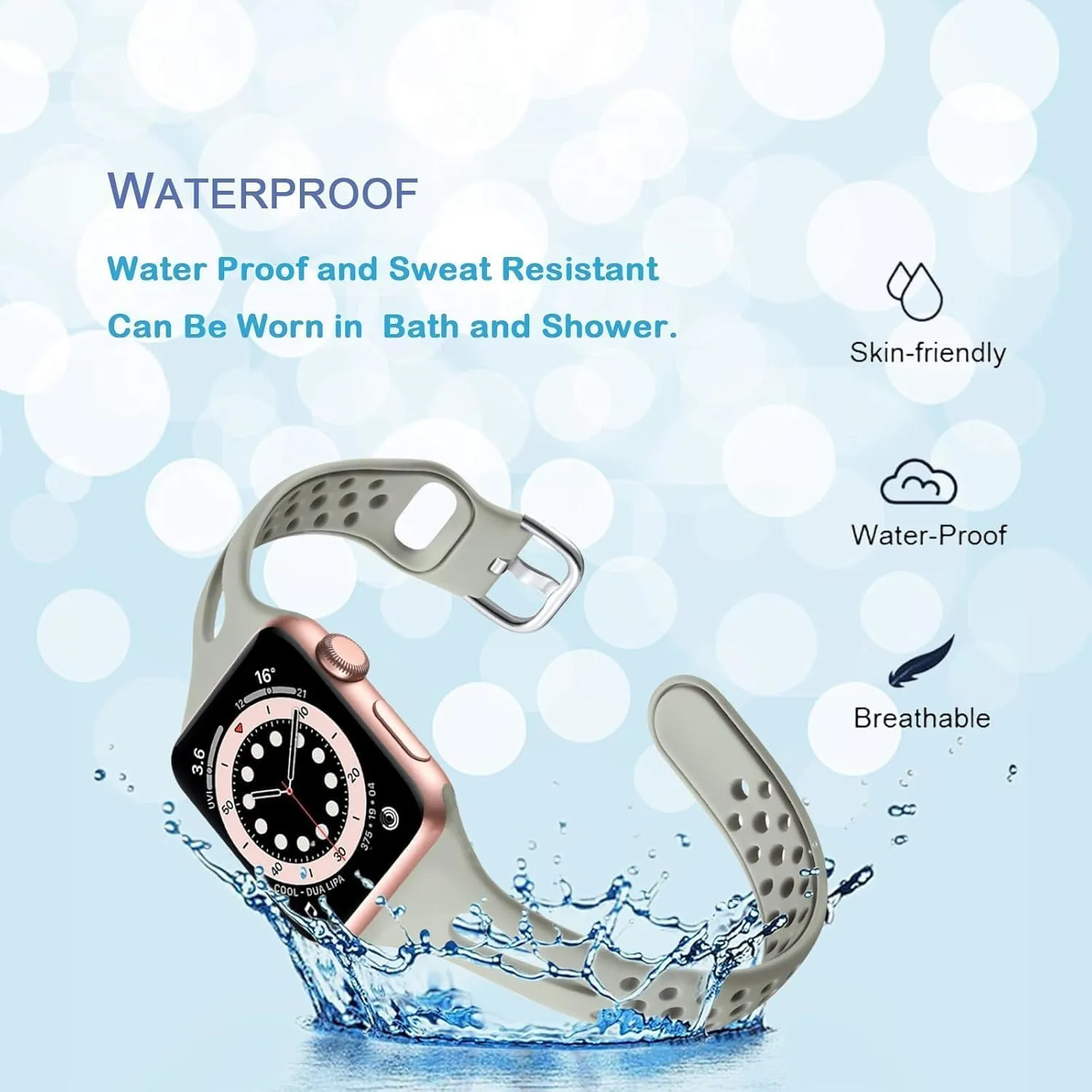 Slim Sport Band Compatible with Apple Watch Band Series 9 8 7 6 5 4 3 2 1/SE, 38/40/41mm, Women and Men, Soft Silicone Breathable Wristband, Grey