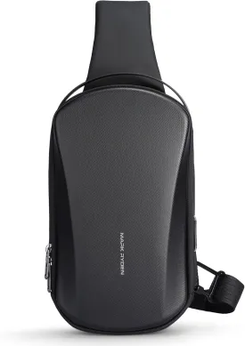 Sling Backpack Men, Sleek Aesthetic Sling Bag with Hard Shell Design and USB Charging Port, Waterproof Shoulder Bag for Traveling, Sporting, Cycling, Daily
