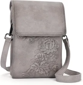 Small Crossbody Bags for Women Trendy Vegan Leather Cell Phone Bag Embossed Flower Design Wallet Purses with Strap