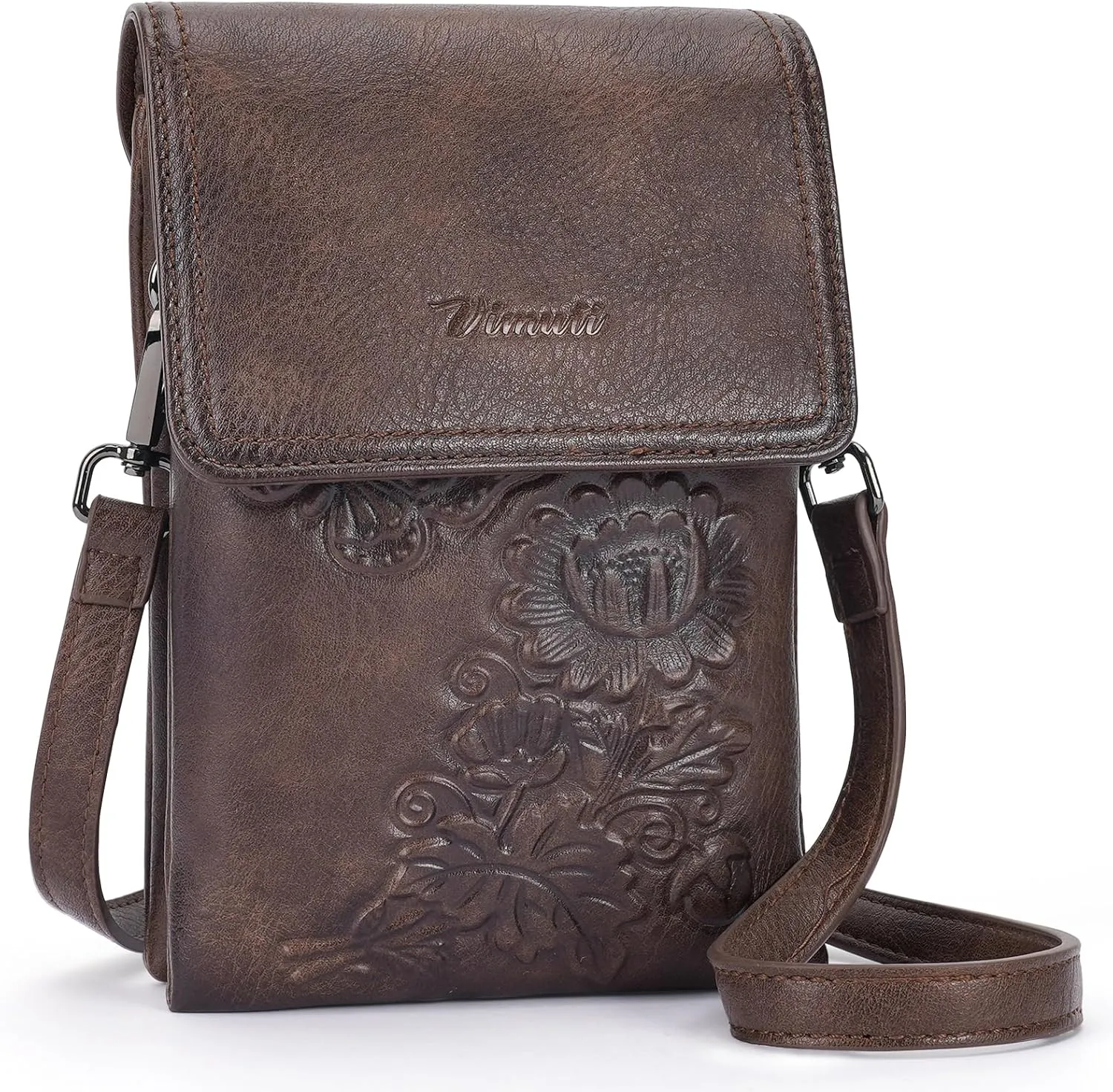 Small Crossbody Bags for Women Trendy Vegan Leather Cell Phone Bag Embossed Flower Design Wallet Purses with Strap