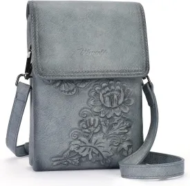 Small Crossbody Bags for Women Trendy Vegan Leather Cell Phone Bag Embossed Flower Design Wallet Purses with Strap