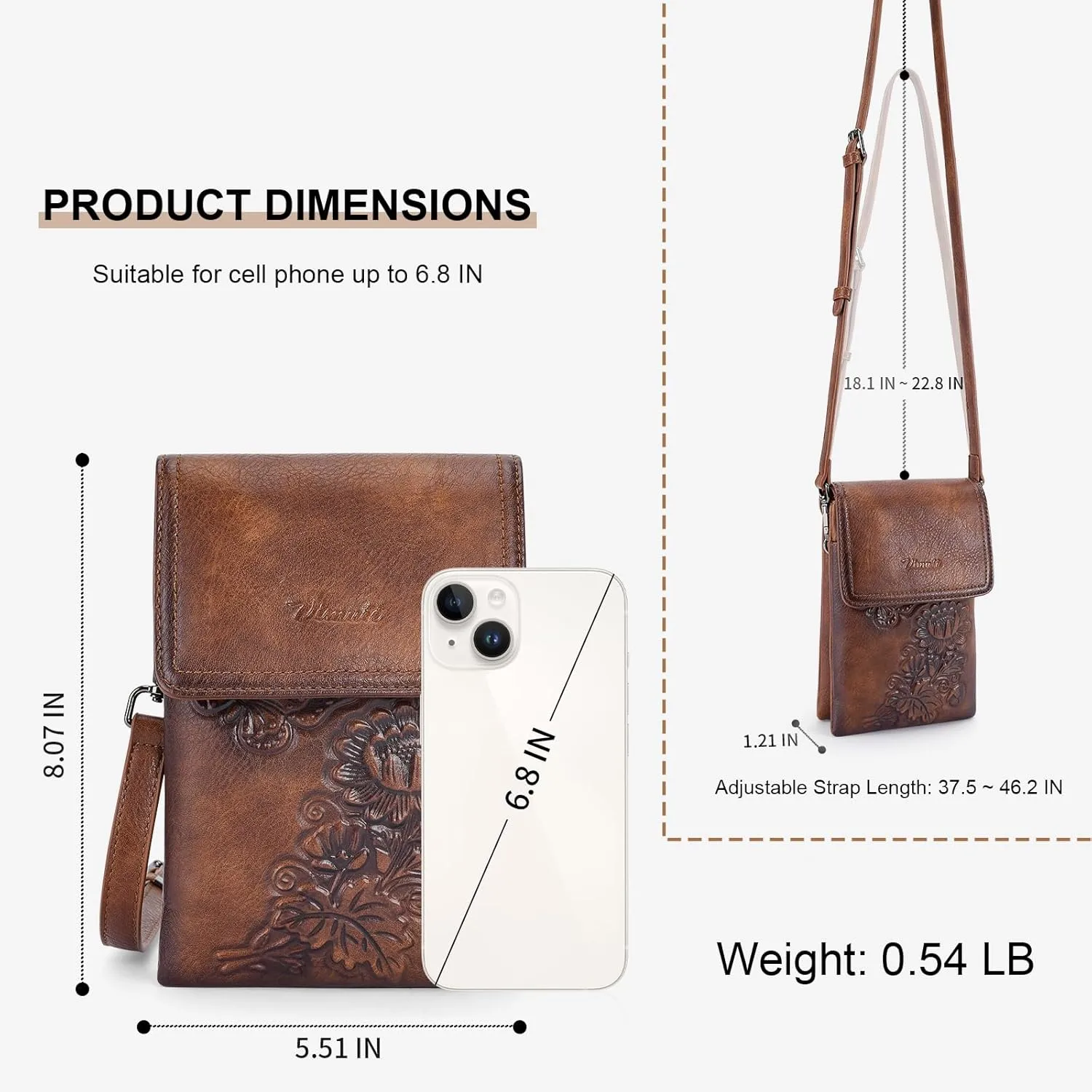 Small Crossbody Bags for Women Trendy Vegan Leather Cell Phone Bag Embossed Flower Design Wallet Purses with Strap