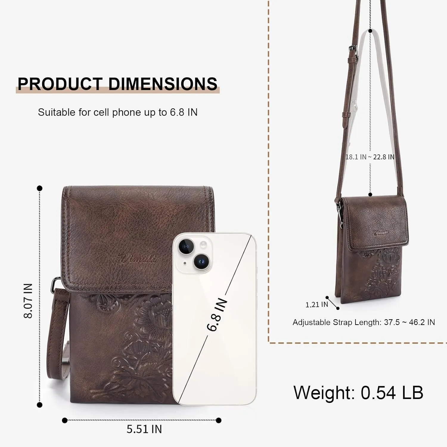 Small Crossbody Bags for Women Trendy Vegan Leather Cell Phone Bag Embossed Flower Design Wallet Purses with Strap