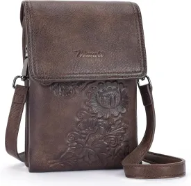 Small Crossbody Bags for Women Trendy Vegan Leather Cell Phone Bag Embossed Flower Design Wallet Purses with Strap