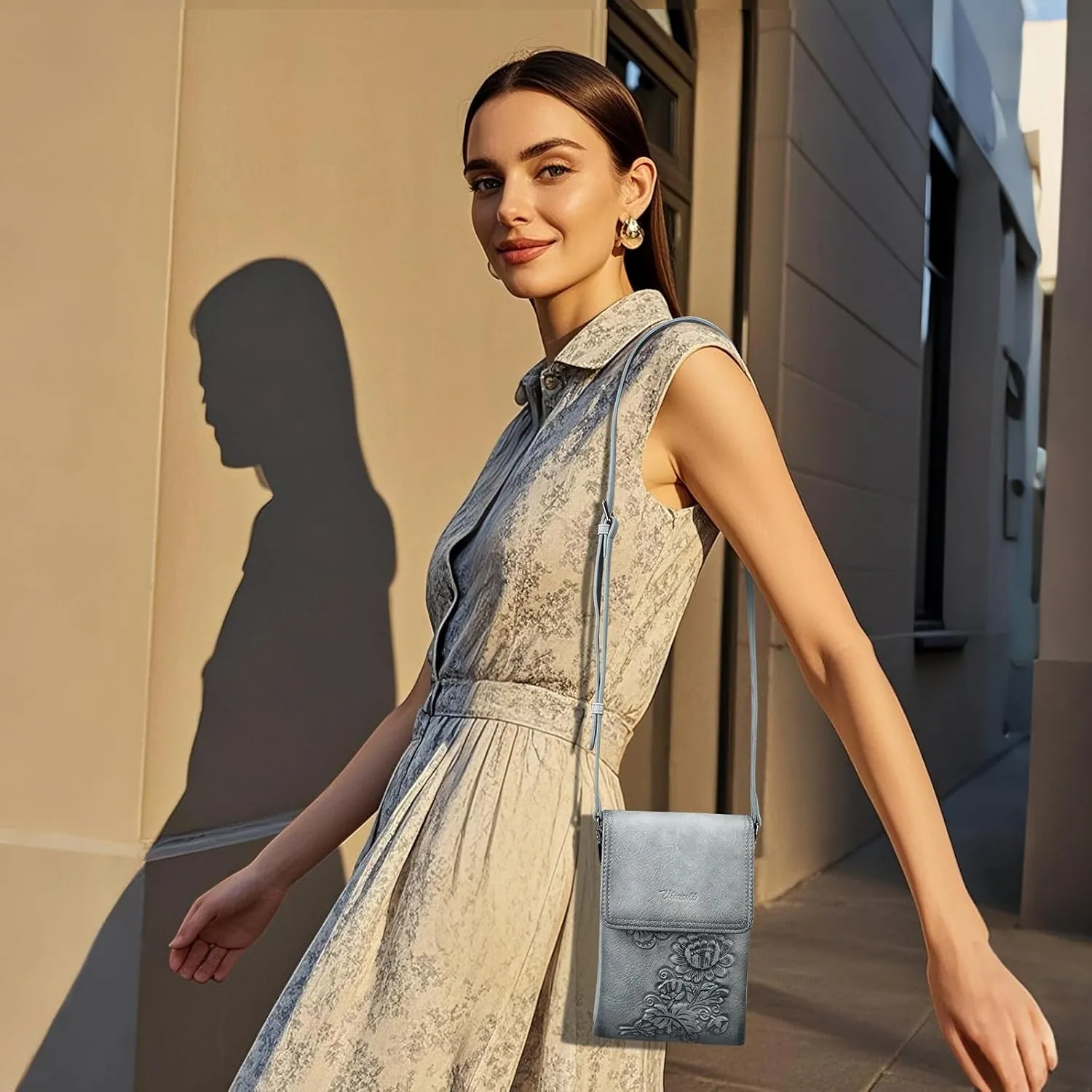 Small Crossbody Bags for Women Trendy Vegan Leather Cell Phone Bag Embossed Flower Design Wallet Purses with Strap