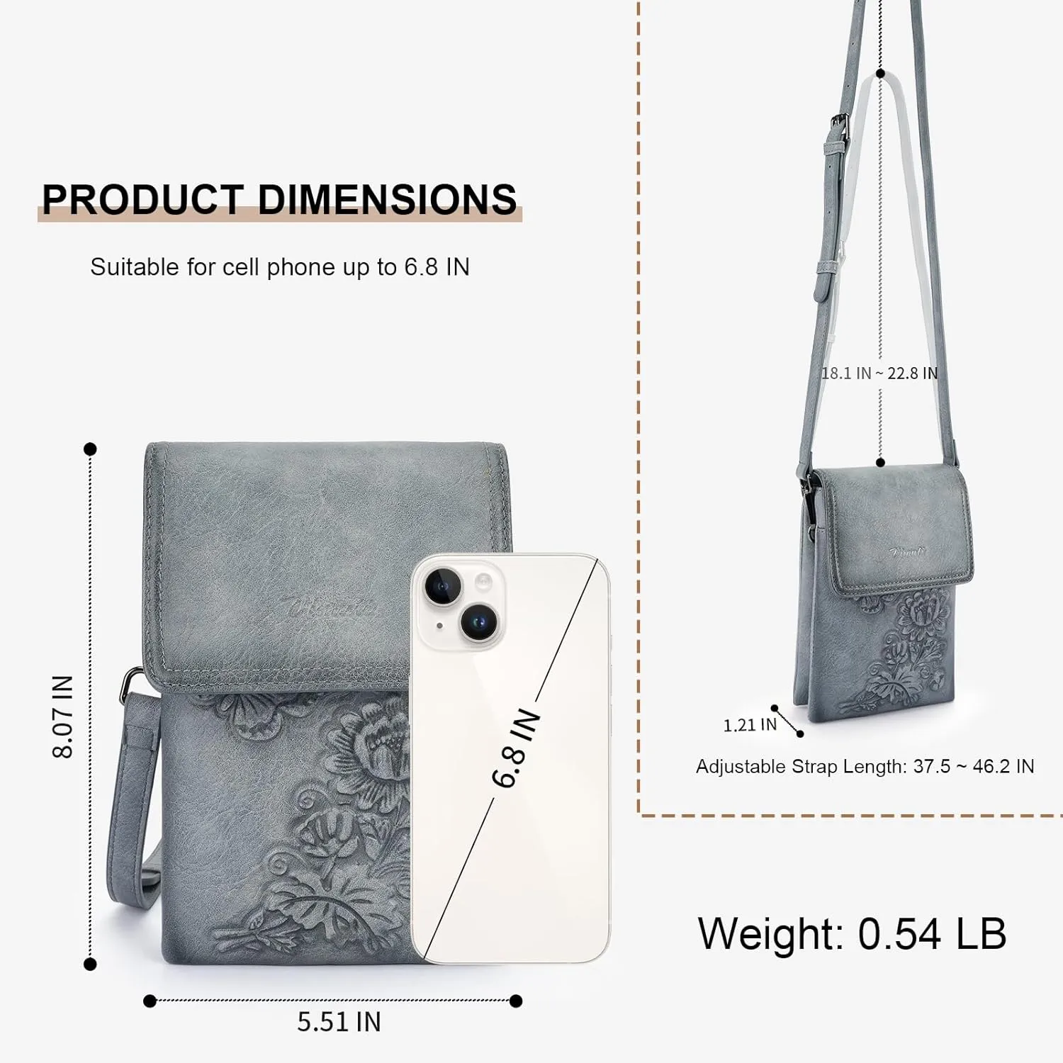 Small Crossbody Bags for Women Trendy Vegan Leather Cell Phone Bag Embossed Flower Design Wallet Purses with Strap
