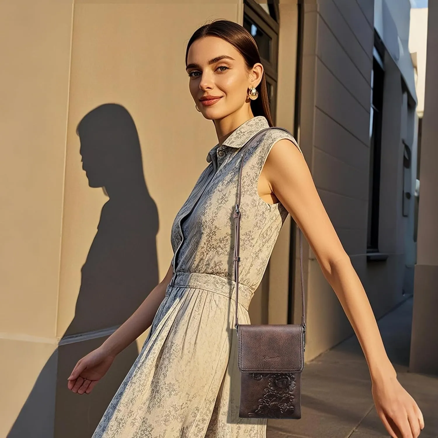 Small Crossbody Bags for Women Trendy Vegan Leather Cell Phone Bag Embossed Flower Design Wallet Purses with Strap