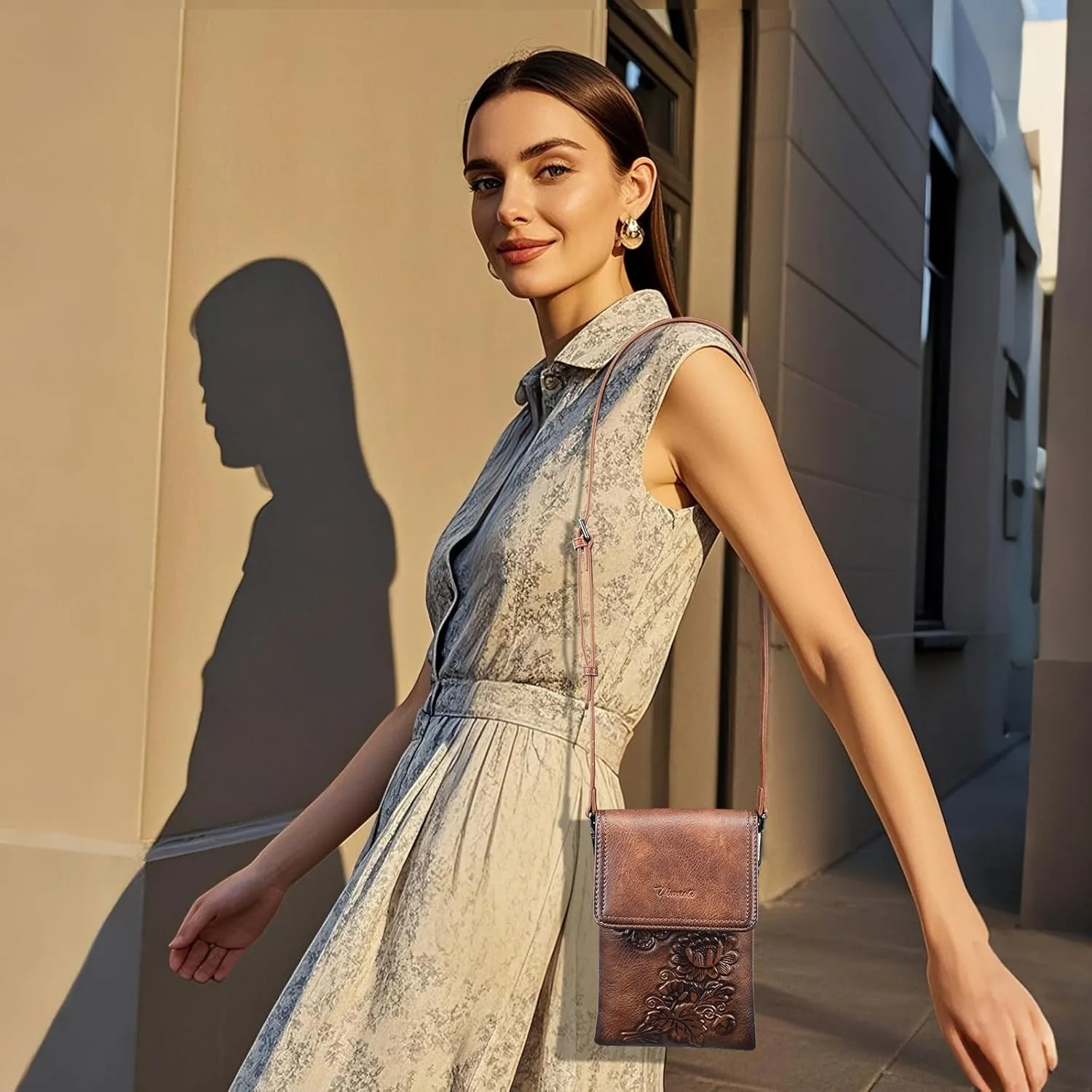 Small Crossbody Bags for Women Trendy Vegan Leather Cell Phone Bag Embossed Flower Design Wallet Purses with Strap