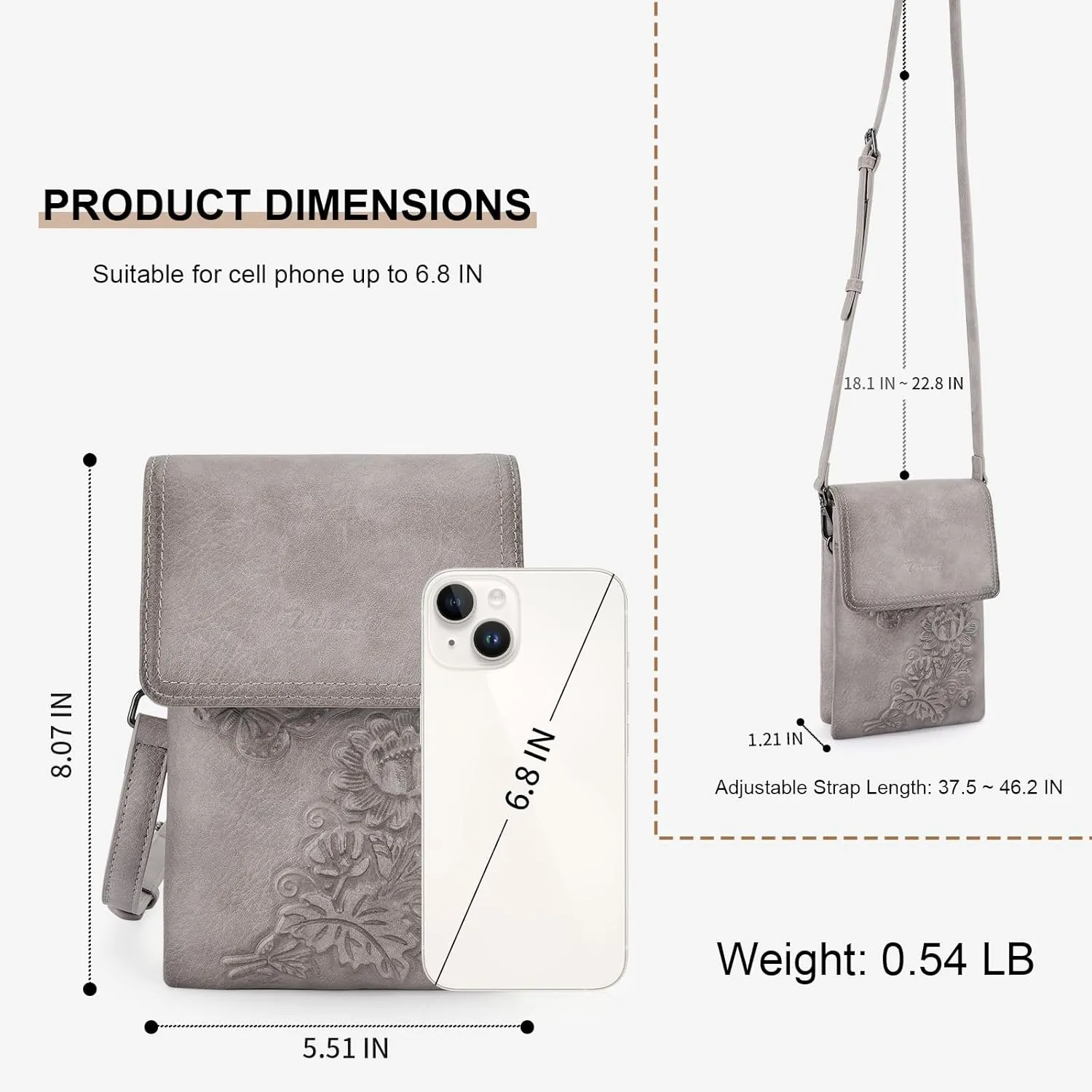 Small Crossbody Bags for Women Trendy Vegan Leather Cell Phone Bag Embossed Flower Design Wallet Purses with Strap