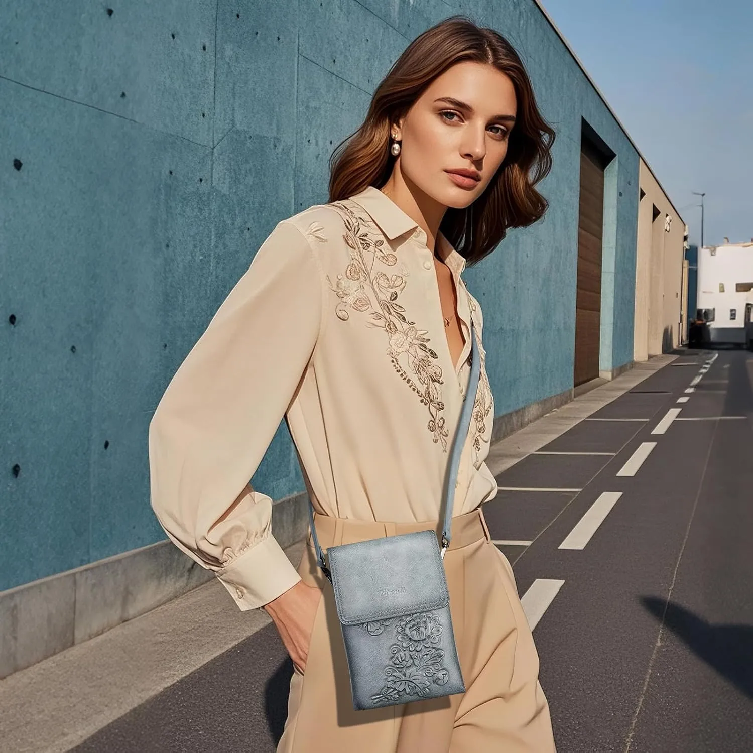 Small Crossbody Bags for Women Trendy Vegan Leather Cell Phone Bag Embossed Flower Design Wallet Purses with Strap