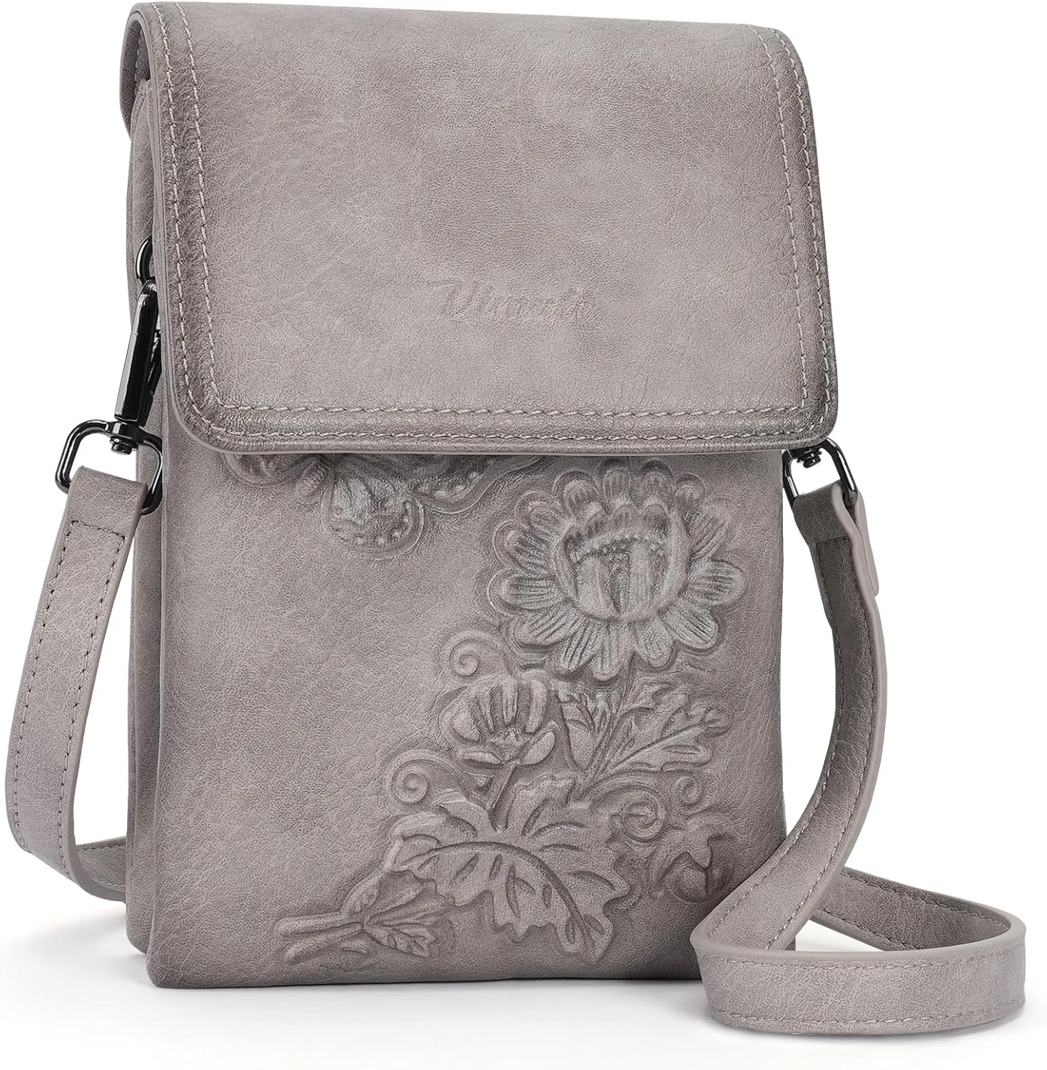 Small Crossbody Bags for Women Trendy Vegan Leather Cell Phone Bag Embossed Flower Design Wallet Purses with Strap