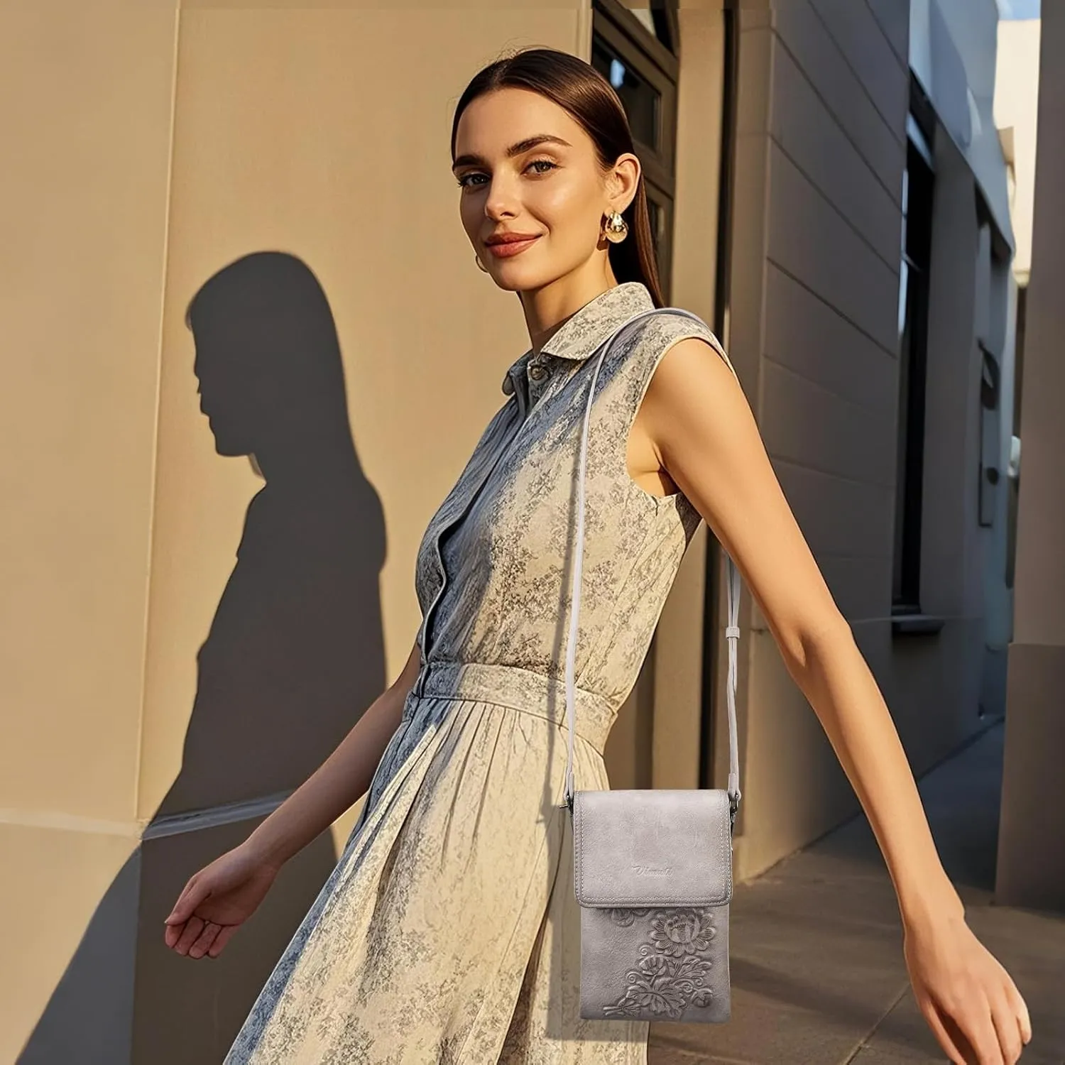 Small Crossbody Bags for Women Trendy Vegan Leather Cell Phone Bag Embossed Flower Design Wallet Purses with Strap