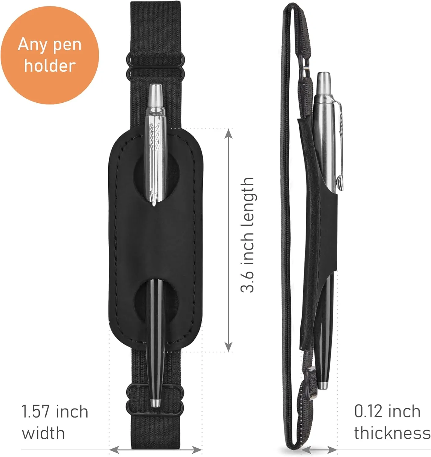 Small Leather Adjustable Pen Holder for Journals, Notebooks, Planners, Books, Pencil Sleeve Case Pouch (Black)