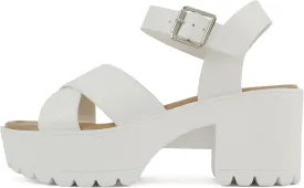 Soda Joey ~ Women Open Toe Criss Cross Strap Mid Heel Sandal with Adjustable Ankle Strap