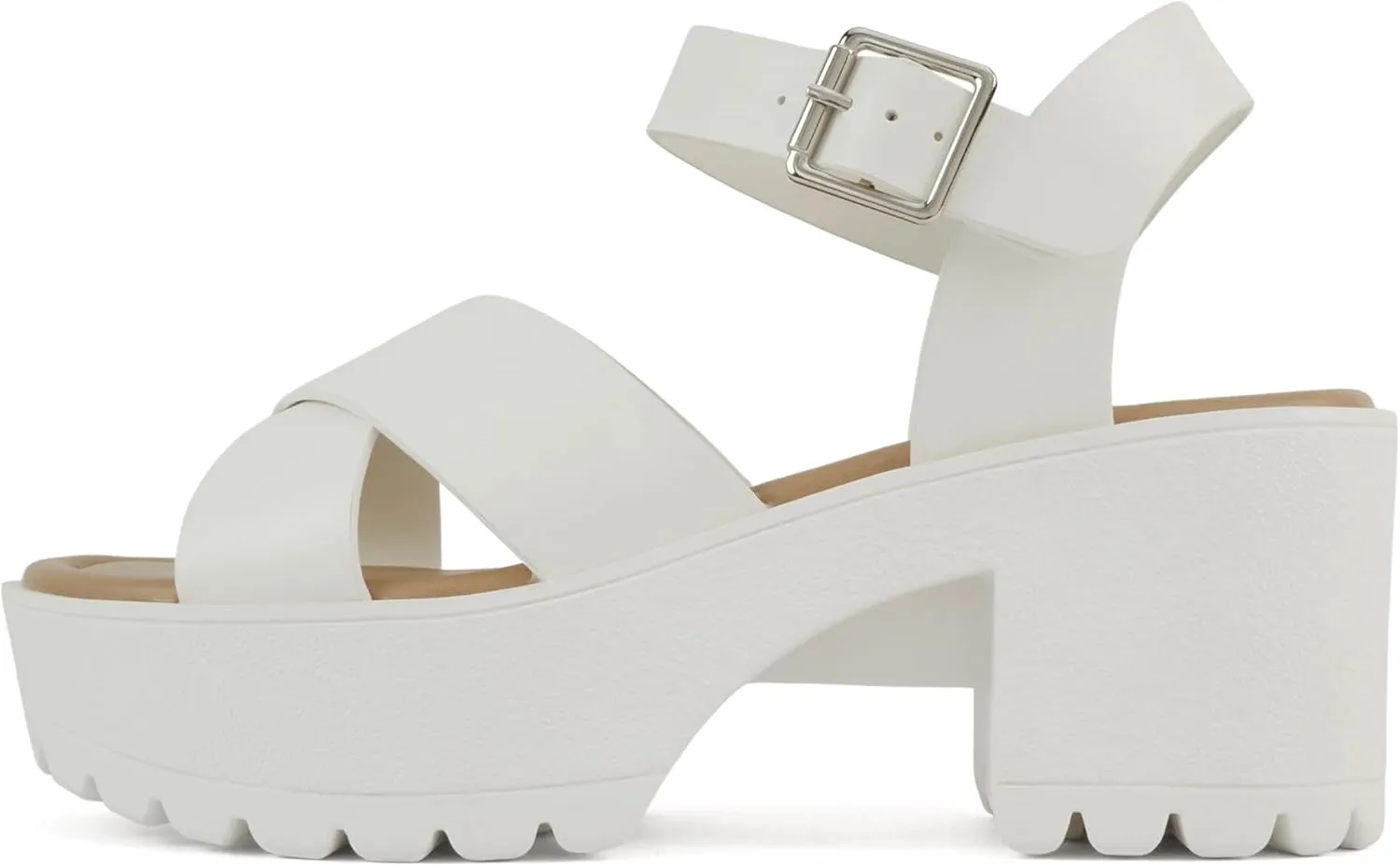 Soda Joey ~ Women Open Toe Criss Cross Strap Mid Heel Sandal with Adjustable Ankle Strap