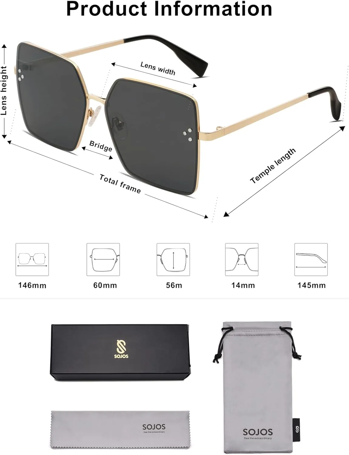 SOJOS Trendy Square Sunglasses Womens Big Oversized Designer Style UV Protection Sunnies Shades SJ1170