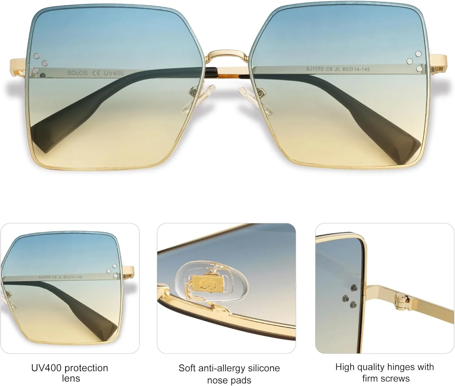 SOJOS Trendy Square Sunglasses Womens Big Oversized Designer Style UV Protection Sunnies Shades SJ1170