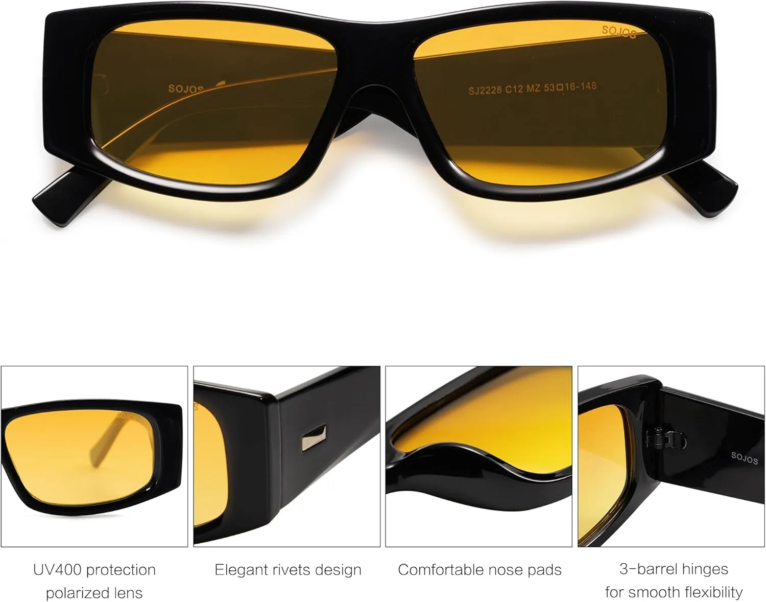 SOJOS Trendy Y2K Rectangle Polarized Sunglasses for Women Men Fashion Designer Rave Sunglasses SJ2228