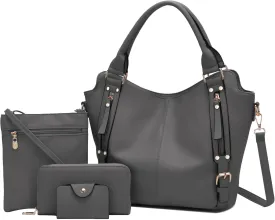 Soperwillton Purses for Women Large Shoulder Handbag Tote PU Leather Hobo Crossbody Bag Ladies Wallet Set 4pcs