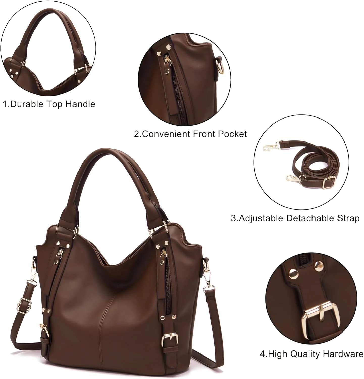 Soperwillton Purses for Women Large Shoulder Handbag Tote PU Leather Hobo Crossbody Bag Ladies Wallet Set 4pcs