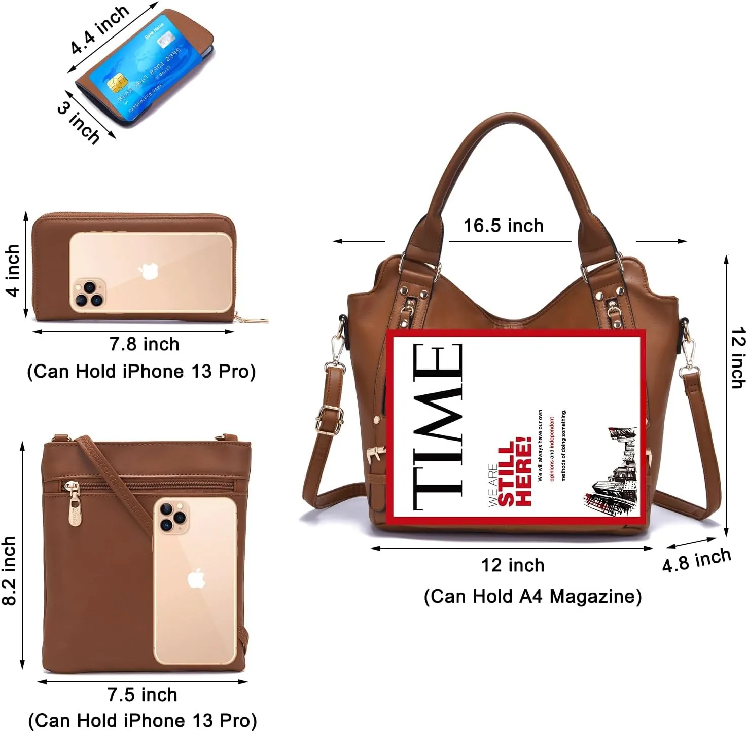 Soperwillton Purses for Women Large Shoulder Handbag Tote PU Leather Hobo Crossbody Bag Ladies Wallet Set 4pcs