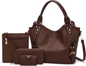 Soperwillton Purses for Women Large Shoulder Handbag Tote PU Leather Hobo Crossbody Bag Ladies Wallet Set 4pcs
