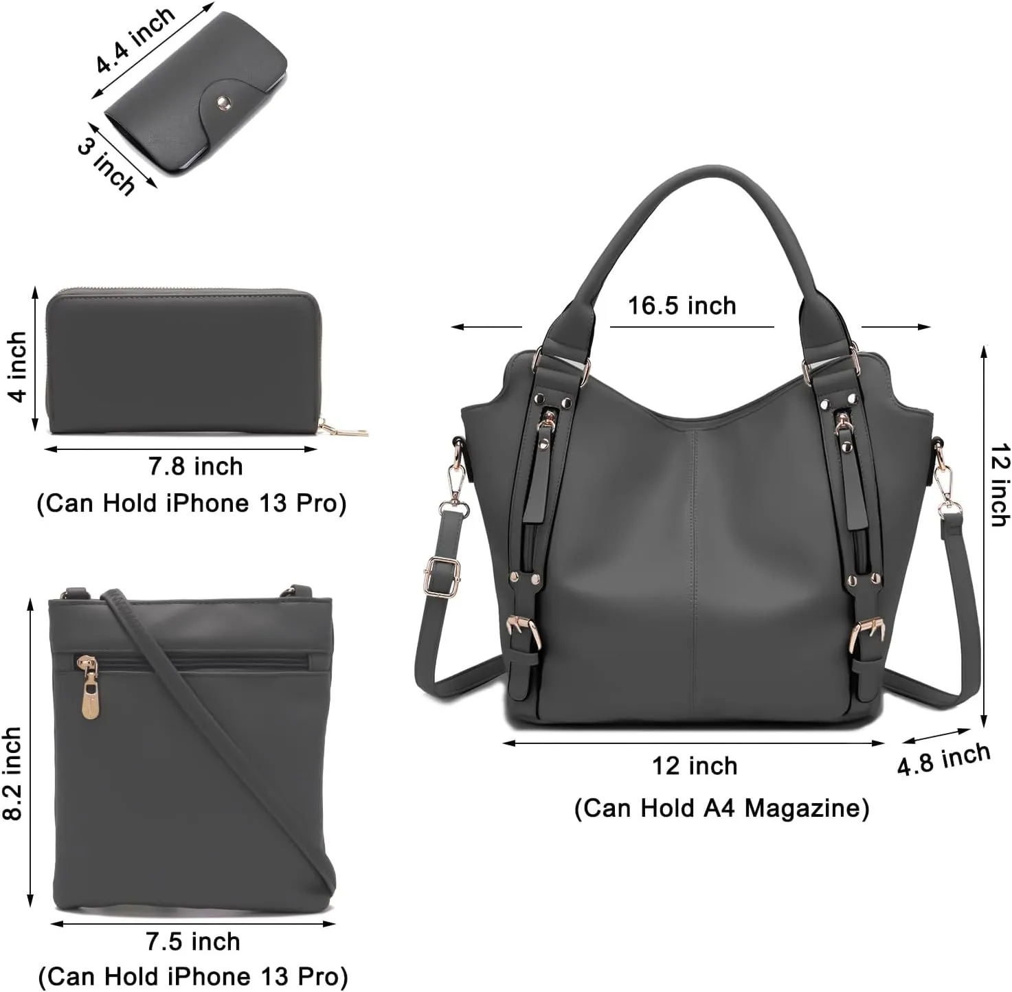 Soperwillton Purses for Women Large Shoulder Handbag Tote PU Leather Hobo Crossbody Bag Ladies Wallet Set 4pcs