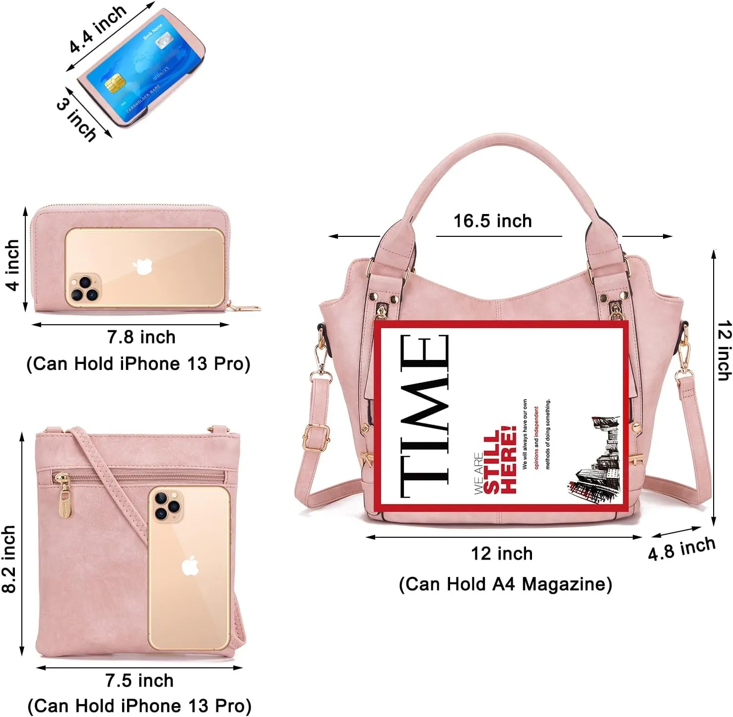 Soperwillton Purses for Women Large Shoulder Handbag Tote PU Leather Hobo Crossbody Bag Ladies Wallet Set 4pcs
