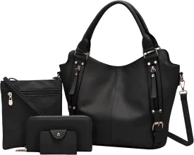 Soperwillton Purses for Women Large Shoulder Handbag Tote PU Leather Hobo Crossbody Bag Ladies Wallet Set 4pcs