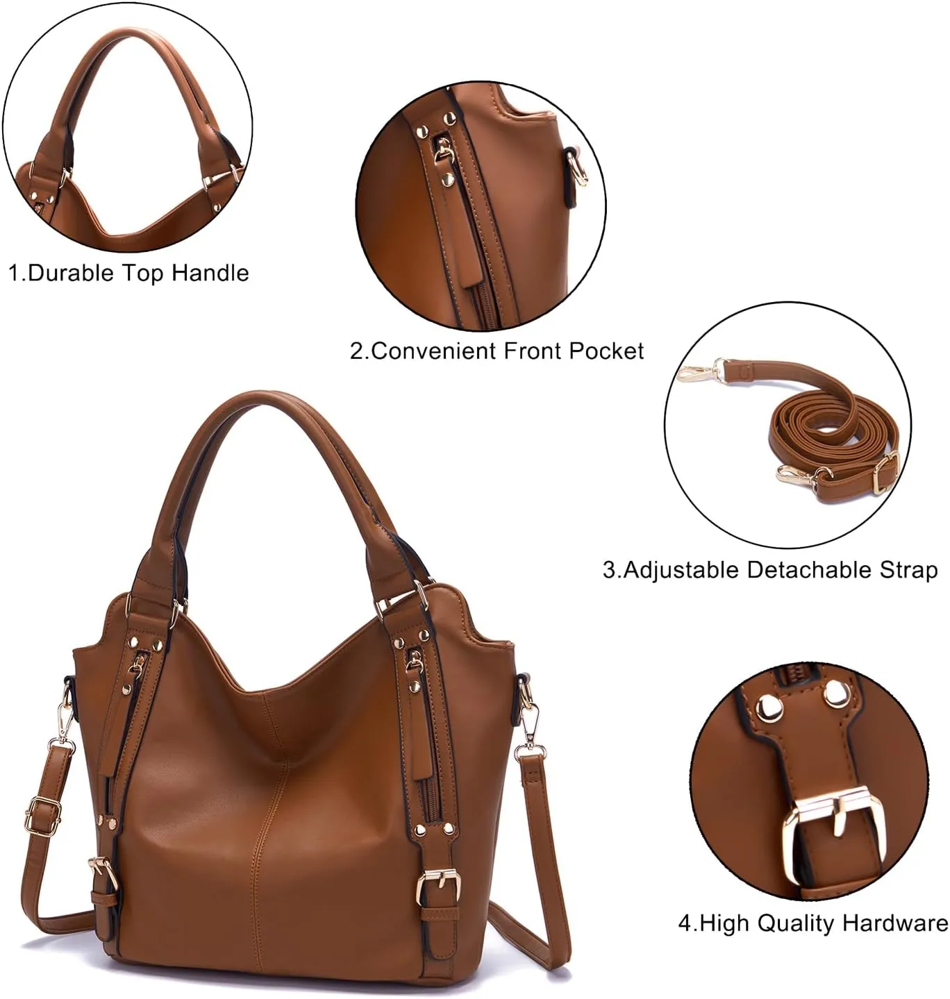 Soperwillton Purses for Women Large Shoulder Handbag Tote PU Leather Hobo Crossbody Bag Ladies Wallet Set 4pcs
